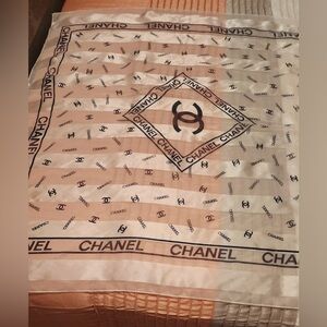 Blue and white Chanel silk scarf